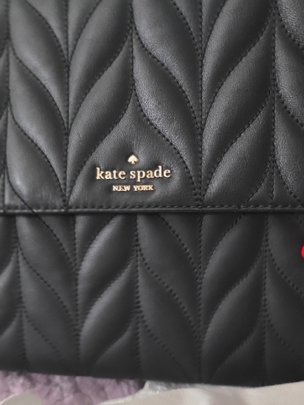 kate spade Black Quilted Leaf-Pattern Shoulder Bag with Gold Chain - Picture 4 of 10